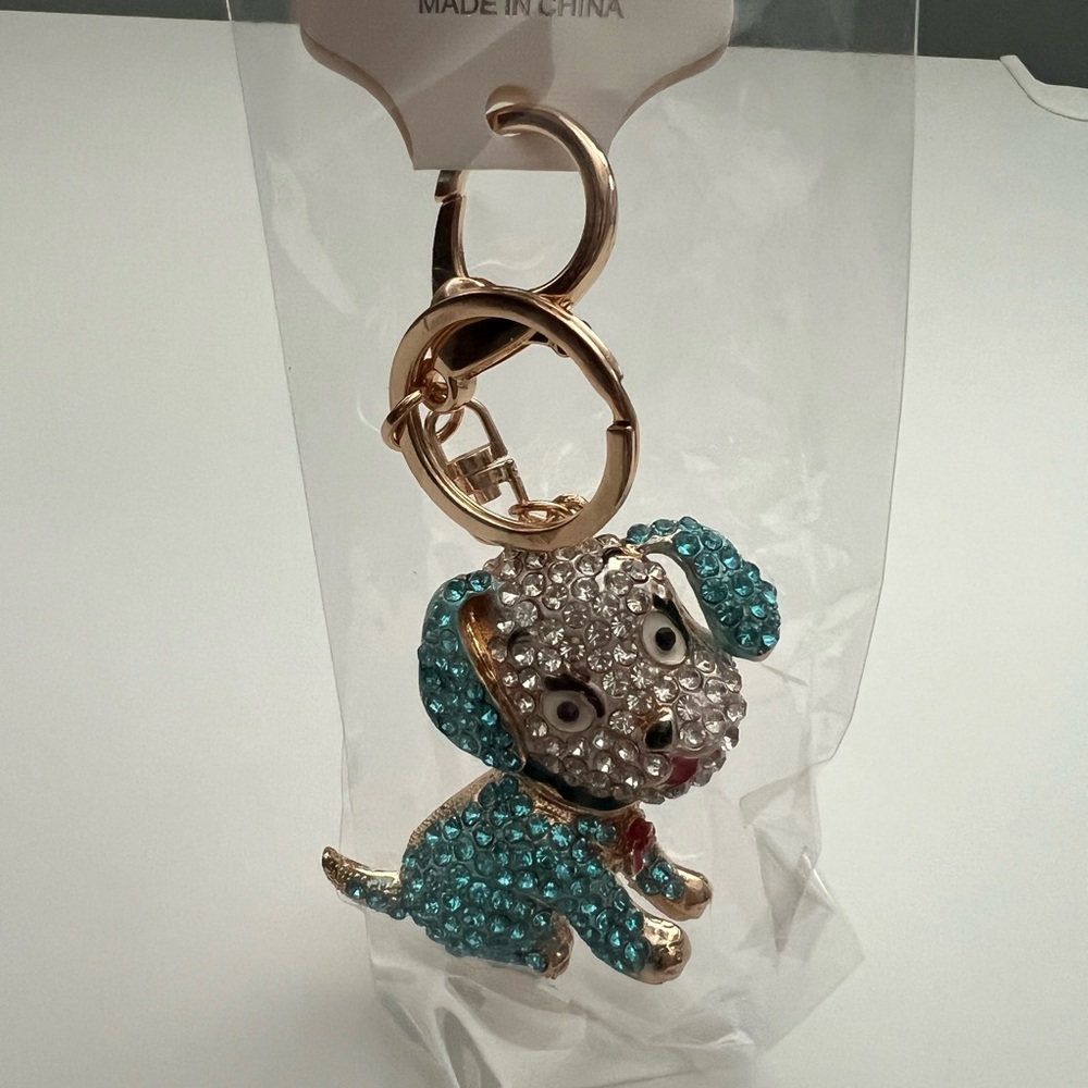 Crystal Dog Keychain - Gold and Blue